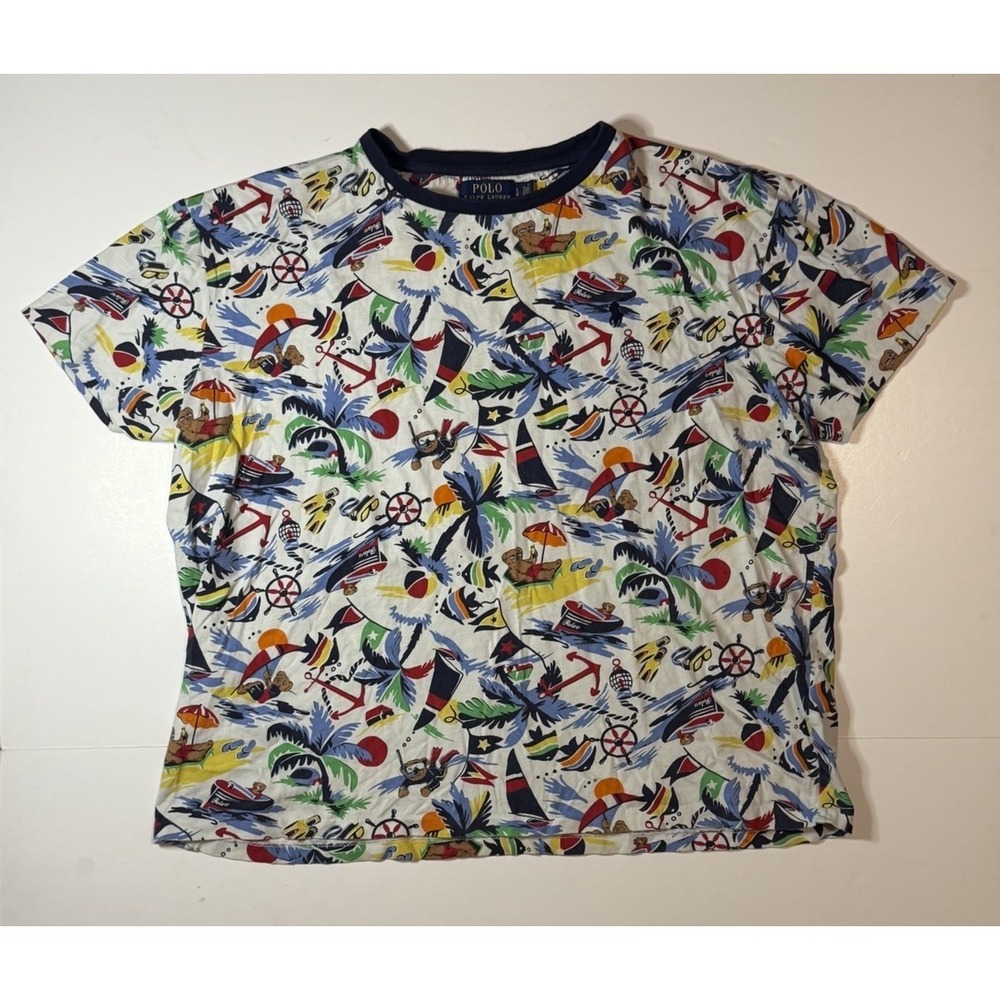 Polo Ralph Lauren Polo Bear All Over Print Mens Tshirt Size Large Beach Theme